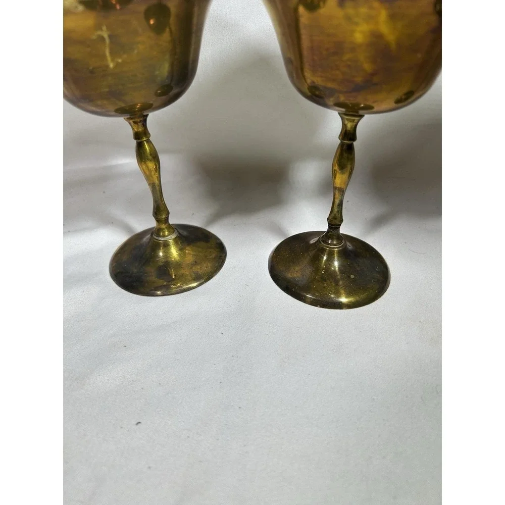 Vintage Brass Goblet Footed Tapered Wine MCM Set of 4 Mid Century 6